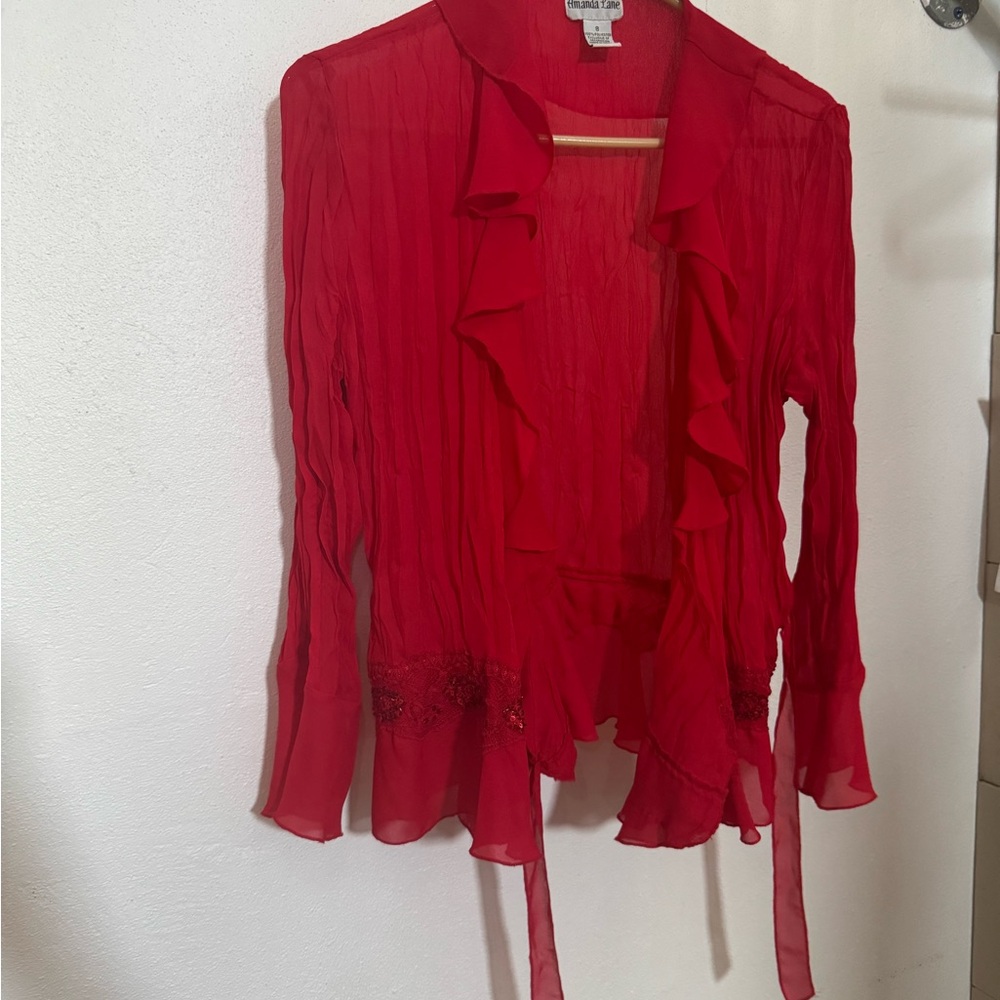 Amanda Lane Red Ruffled Blouse